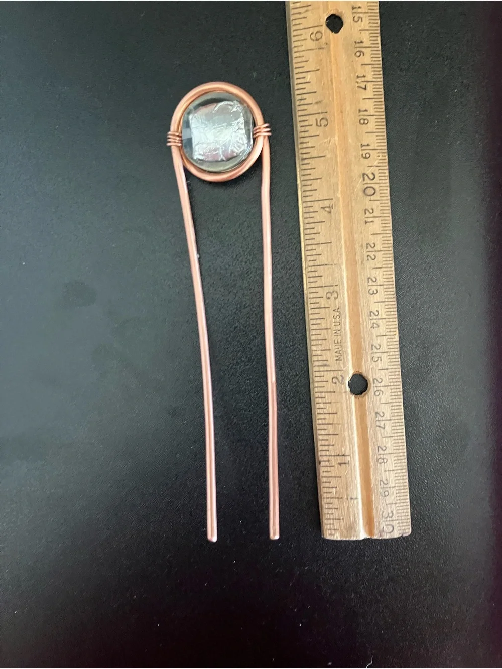 Copper Hair Fork with Vintage Glass Accent
